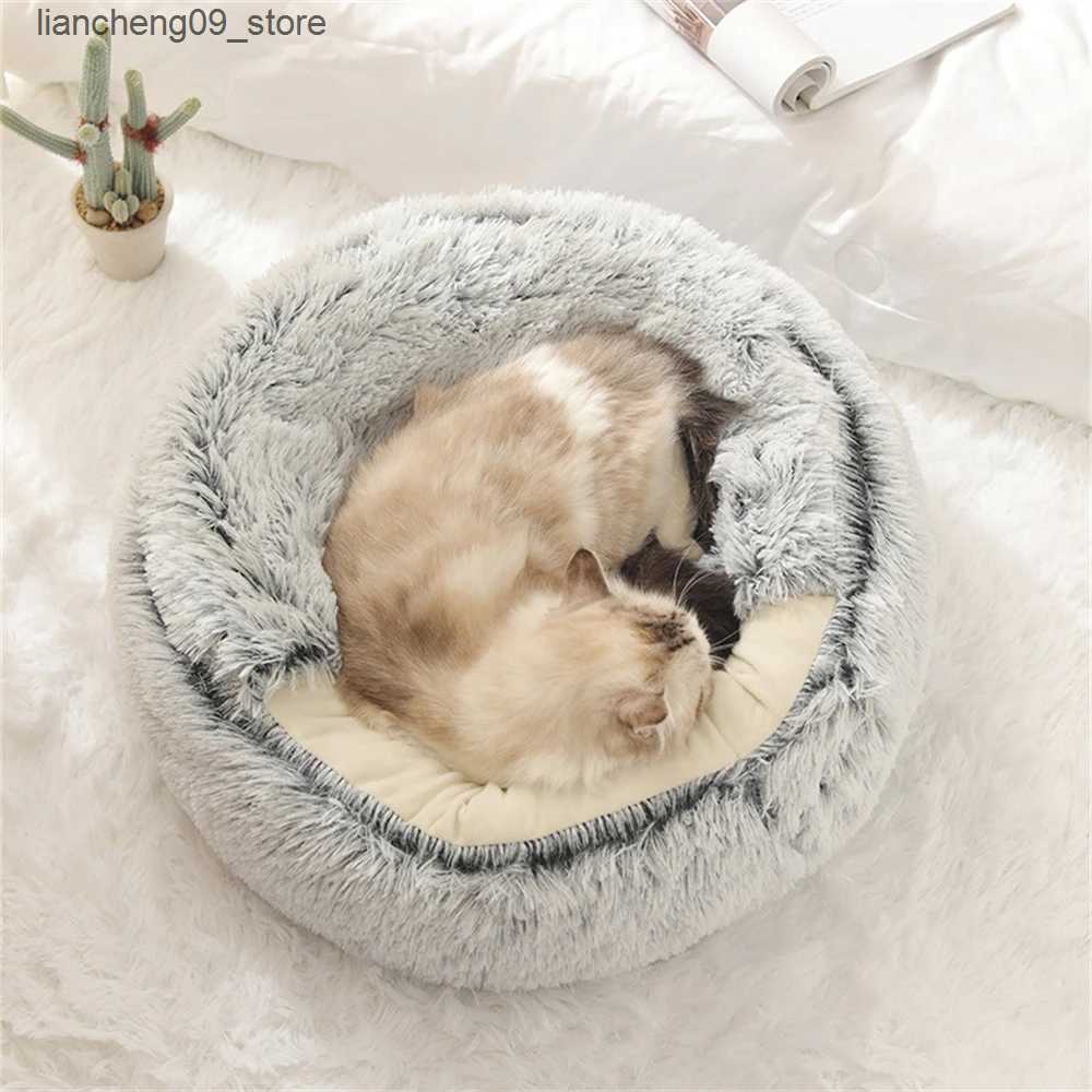 kennels pens New Plush Dog Shelter Comfortable Pet Dog Bed Winter Warm Round Half Pack Cat Shelter Super Soft Washable Dog House Pet Supplies L240910