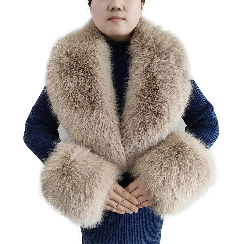 Winter faux fur collar imitating fur scarf cuff set fur shawl bag womens coat large collar warm fur scarf 241106
