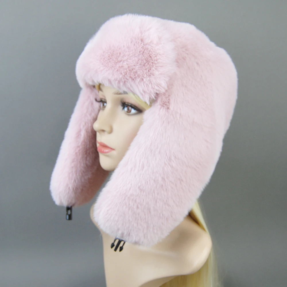 Womens bomber hat pilot cavalry hat mens artificial cashmere hat Russian Ushanka earmuffs winter ski hat 241106
