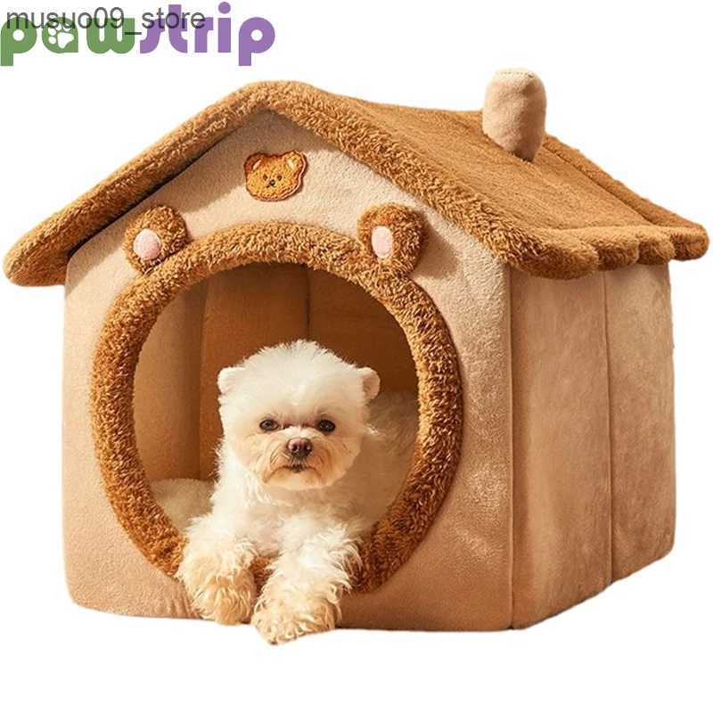 kennels pens Foldable Dog House Winter Warm Plush Pet Sleep Nest Detachable Pet Sofa Mat Portable Dog House Pet Supplies L240910