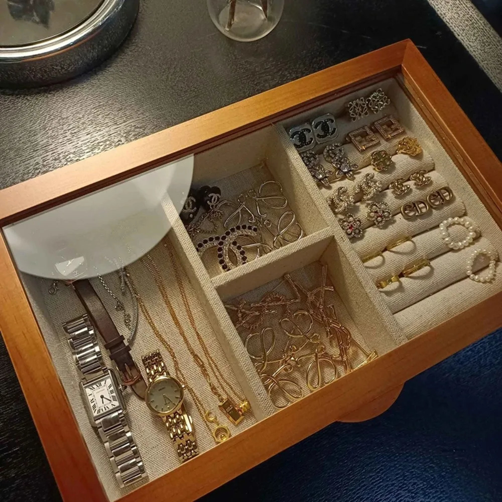 Wooden jewelry box mini multifunctional female organizer storage jewelry box personalized packaging supplies 241106