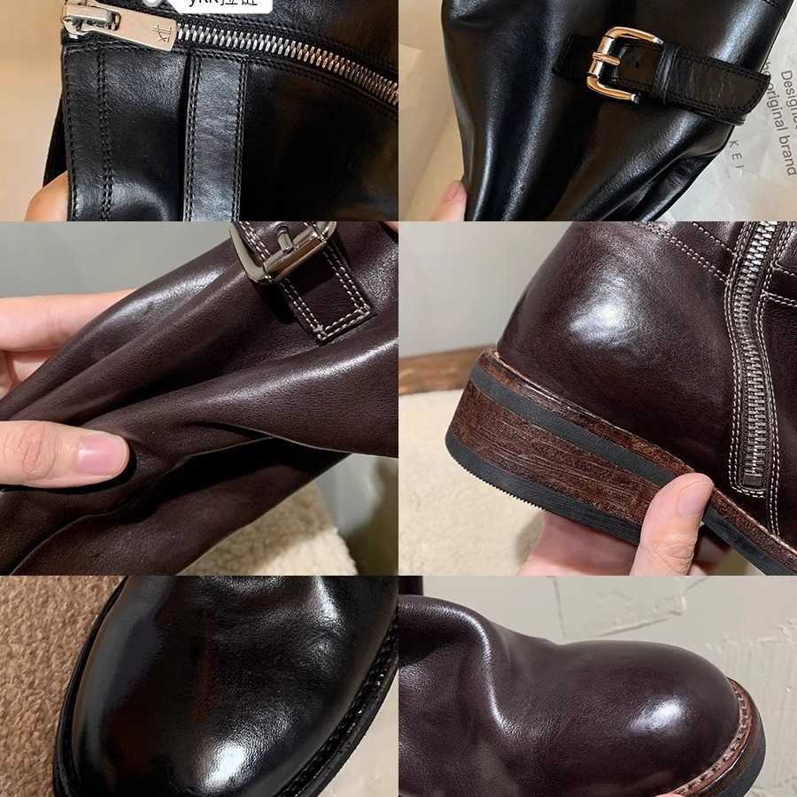 CMM Washed All Horse Leather Thick Soled Midsole Knight Boots for Women Popular and Versatile Autumn and Winter Styles