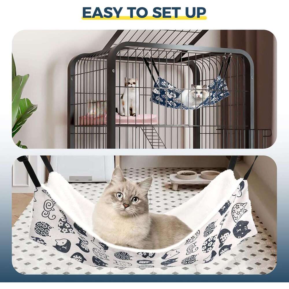 k Cat Cage Hanging,Reversible Pet Bed Adjustable,Soft Sleeping Hammock for Cats,Ferret,Puppy,Rabbits,Small Animal (M, CAT)