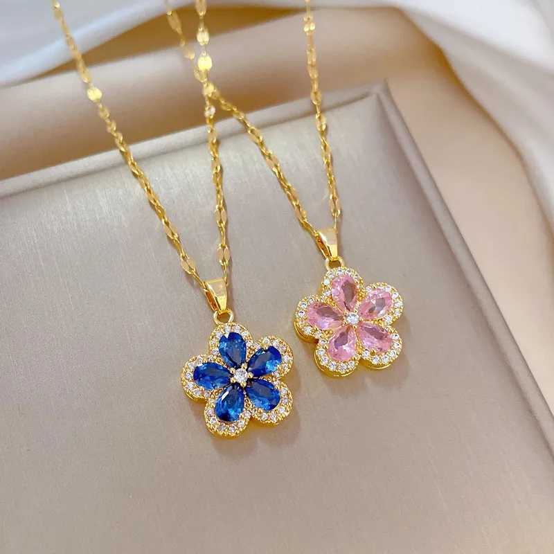 Premium Velvet Zircon Jewelry Set Stainless Steel Fashion Flower Pendant Necklace Earrings Party Gift X241106