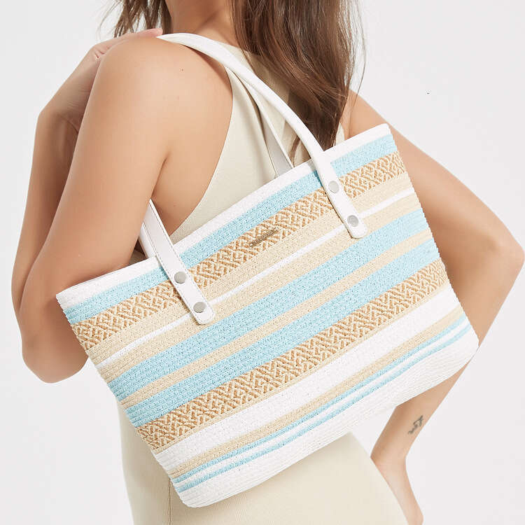 OLOEY Women's Summer Beach Hat Versatile Backpack Handbag Outdoor Travel Holiday Stripe Casual Bag