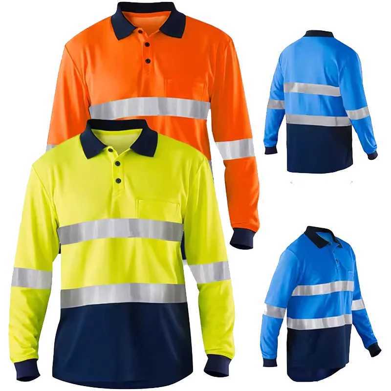 Mens high visibility heavy-duty breathable long Sve reflective suit building T-shirt W241106