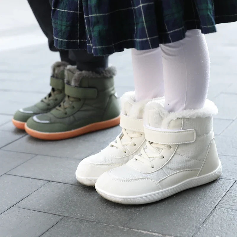 Childrens 25-36 snow boots winter outdoor barefoot shoes for boys and girls waterproof anti-slip plus velvet warm cotton 241106