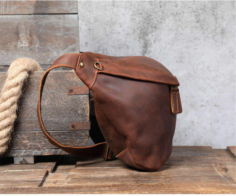 Natural Genuine Leather Super Large Capacity Men's Chest Vintage Designer Crazy Horse Cowhide Big Shoulder Crossbody Bag