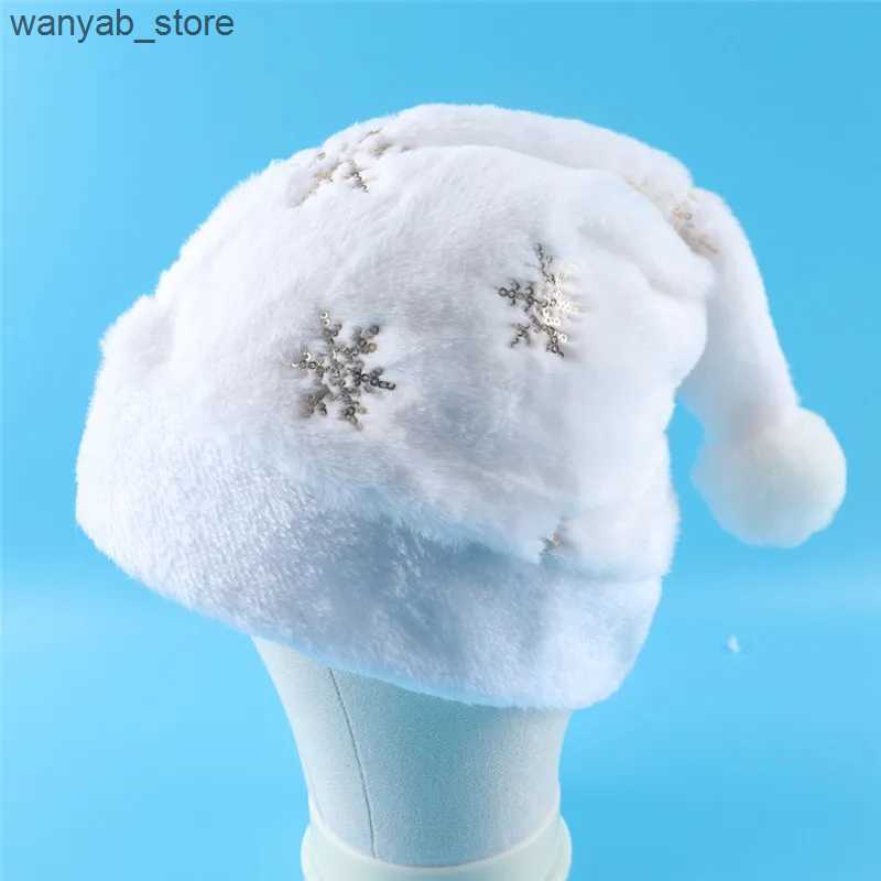 Wide Brim Hats Bucket Hats White Plush Christmas Hat Gold Silver Sequins Snowflake Embroidered Santa Hats Caps For Xmas Home Party Decor Navidad Gifts