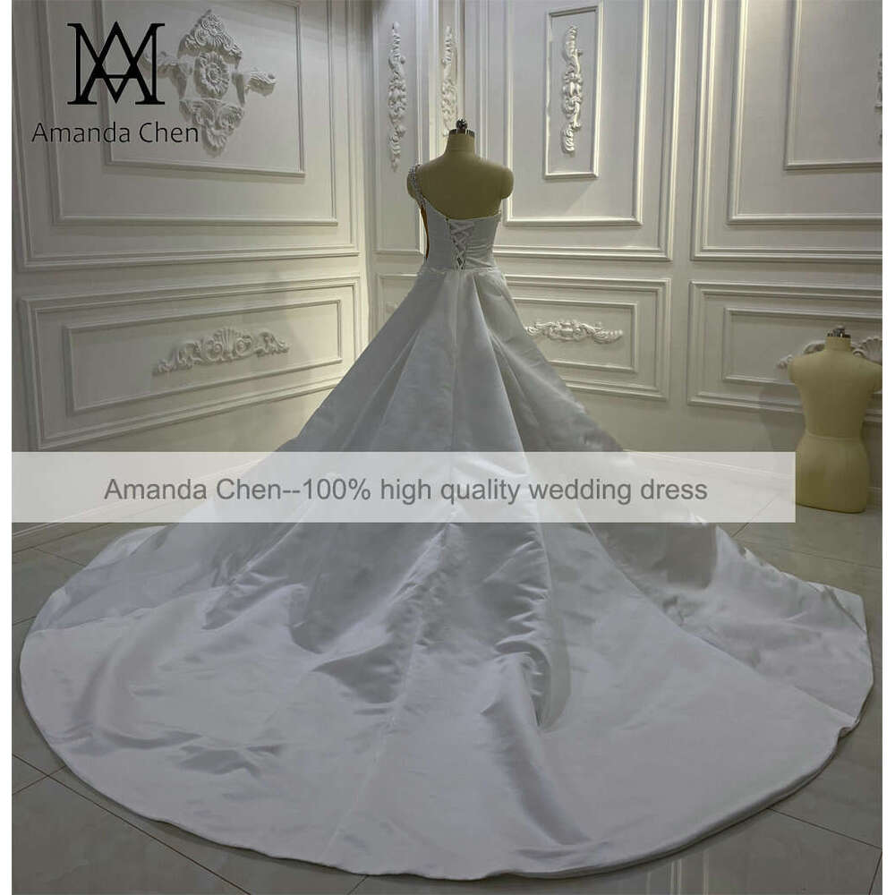 One Shoulder Detachable Train Wedding Dress