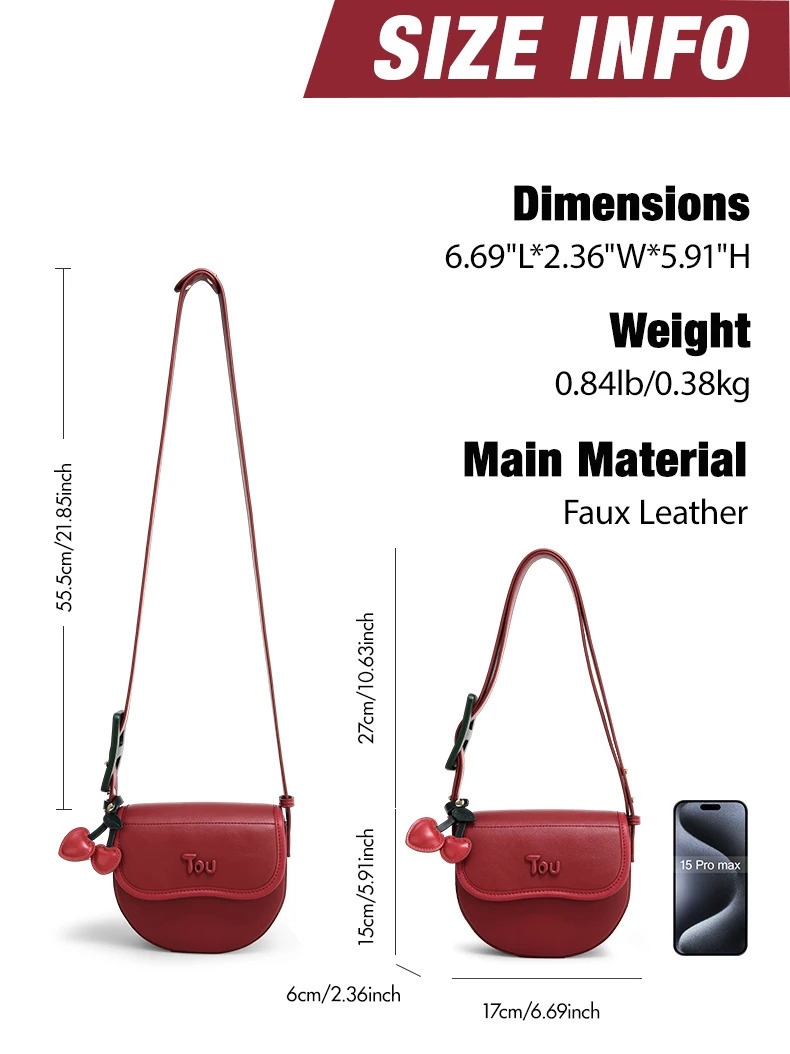 TOUTOU Cherry Saddle Bag Womens 2024 Red Ten Font Small Pocket Makeup and Makeup Storage Box Fashion Womens Valentines Day Gift241106