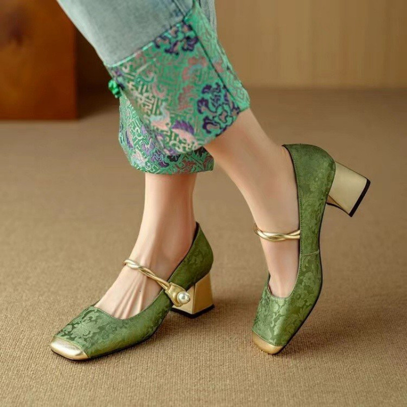 Elegant New Season Women's Footwear - Chinese Inspired National Style High Heeled Sandals with Mary Jane Detail
