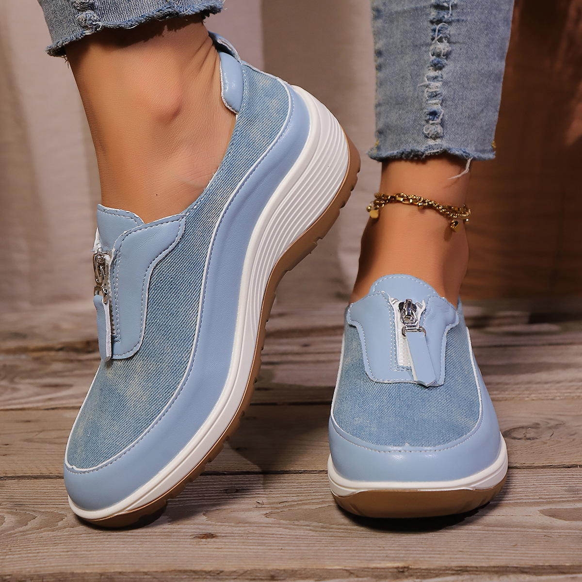 2024 plus size sports and leisure single shoes for women, autumn new style, flat bottomed round toe sloping heel, one foot kick