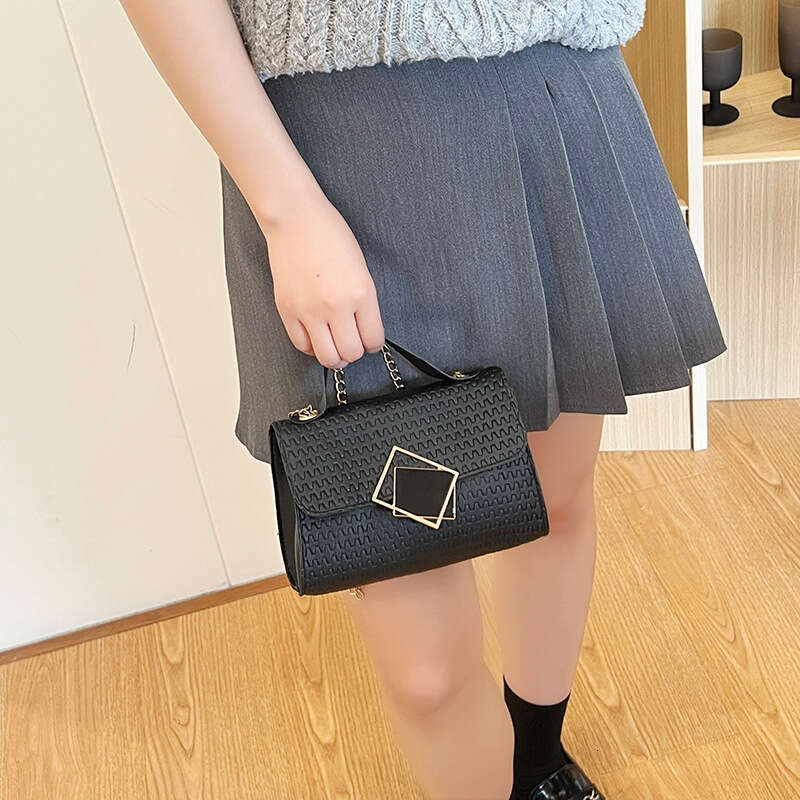Designer Bag Women's Bag Square Block Lock Buckle Single Shoulder Square Chain Stripe Embossed Casual Simple Handheld Diagonal Straddle Bag