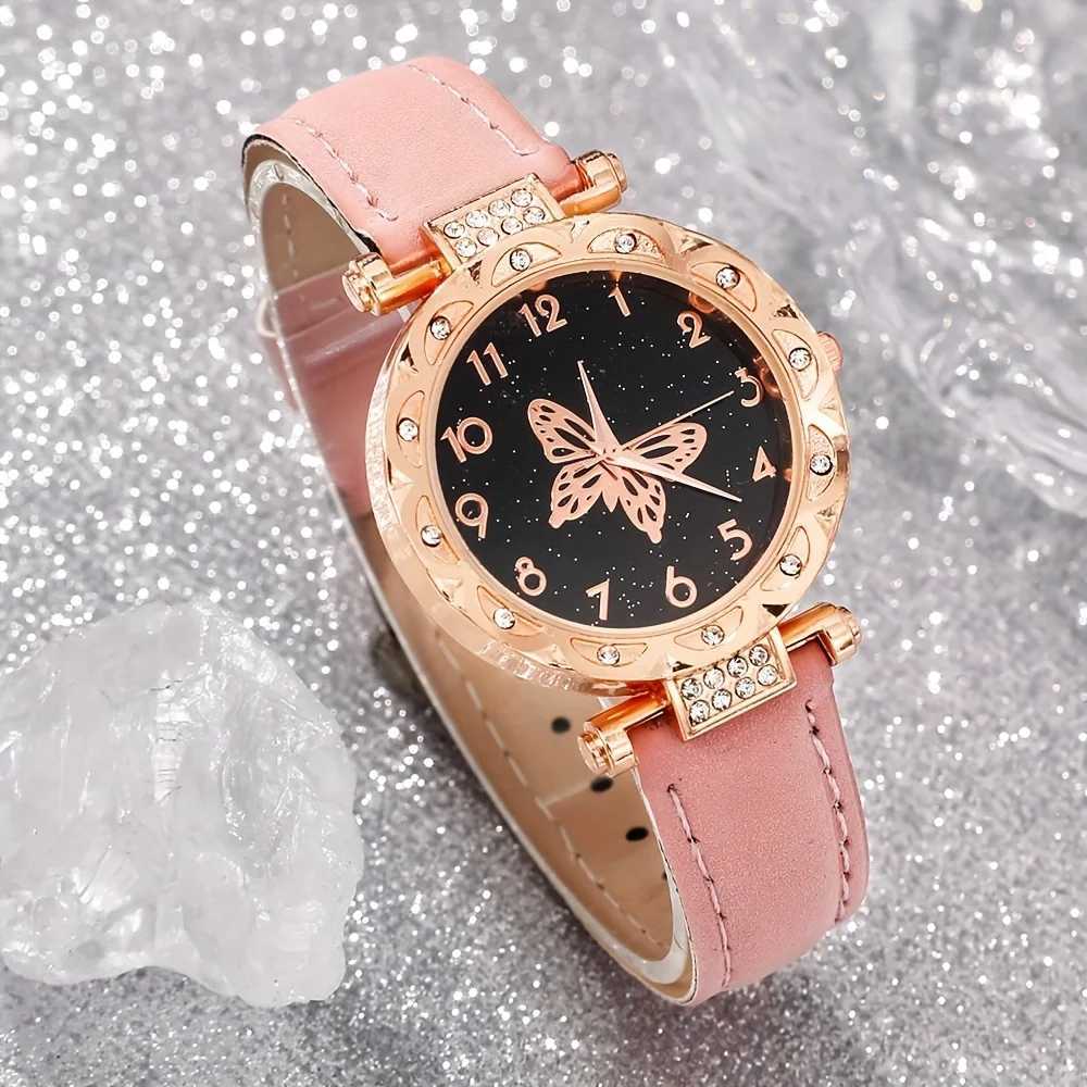 Elegant 5-piece stone English watch set with faux leather strap and bracelet - the perfect gift X241106
