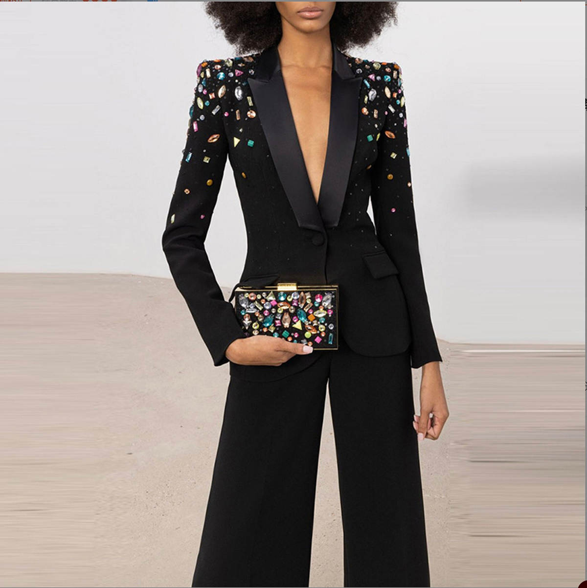 Classic Women Pant Suits Colorful Crystal Blazer Ladies Outfits Party Birthday Prom Blazer 2 Pieces Sets Mother Pants Suit