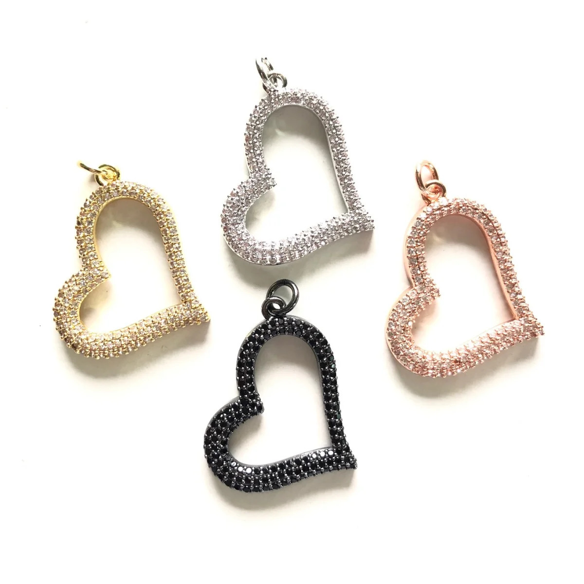 5 exquisite zirconia Pave heart-shaped charm pendants suitable for womens bracelets girl necklaces gold plates sparkling jewelry DIY accessories 24110