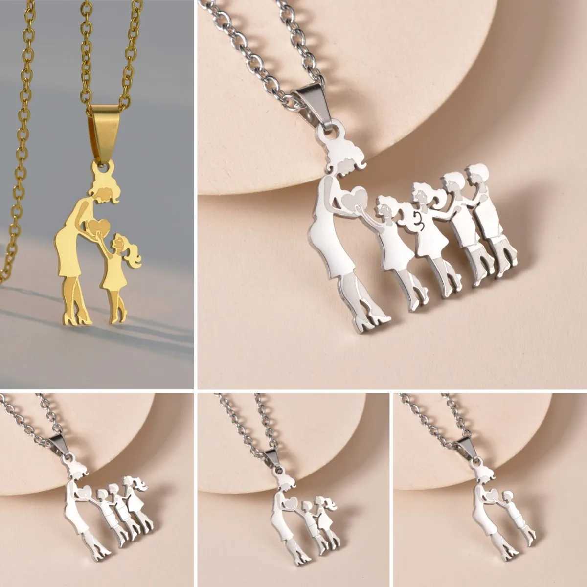 Mother and Child Family Stainless Steel Necklace Silver Mtiples Childrens Pendant Necklace Jewelry Mothers Day Gift X241106