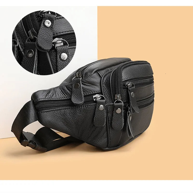 Real leather waist bag mens denim leather waist bag mobile phone bag mens suspender shoulder bag241106bj