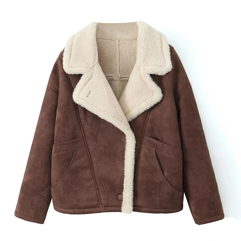 Fashion Oversize Loose Lamb Jacket For Women 2024 Winter Long Sleeve Button Fleece Coats Female Hip Hop Street Fluffy Outerwear 241106