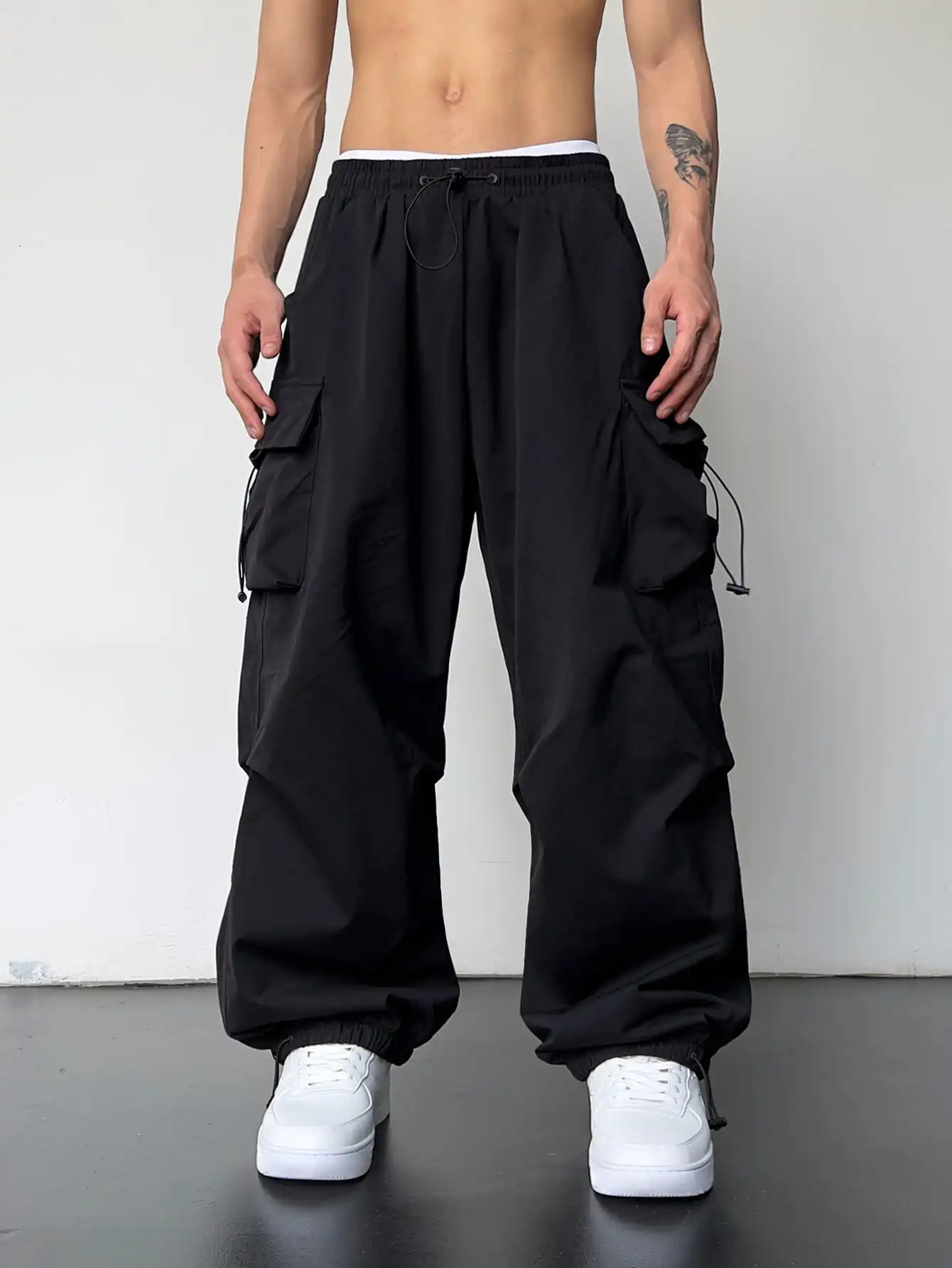 Trendy Y2K Solid Cargo Pants Mens Multi Flap Pocket Trousers Loose Casual Outdoor Pants Mens Work Pants Outdoors Streetwear 241106