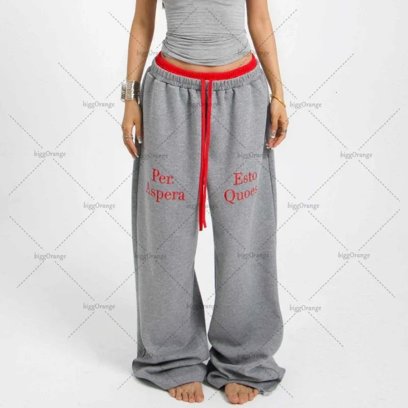 Y2K Harajuku American Street Style Contrasting Color Splicing Straight Pants Women Retro Letter Print Baggy Hip Hop Sweatpants 241104