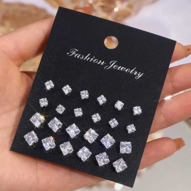 12 pairs/batch of white sparkling wedding stud earrings set suitable for mens crystal jewelry accessories Oorn jewelry earrings X241106