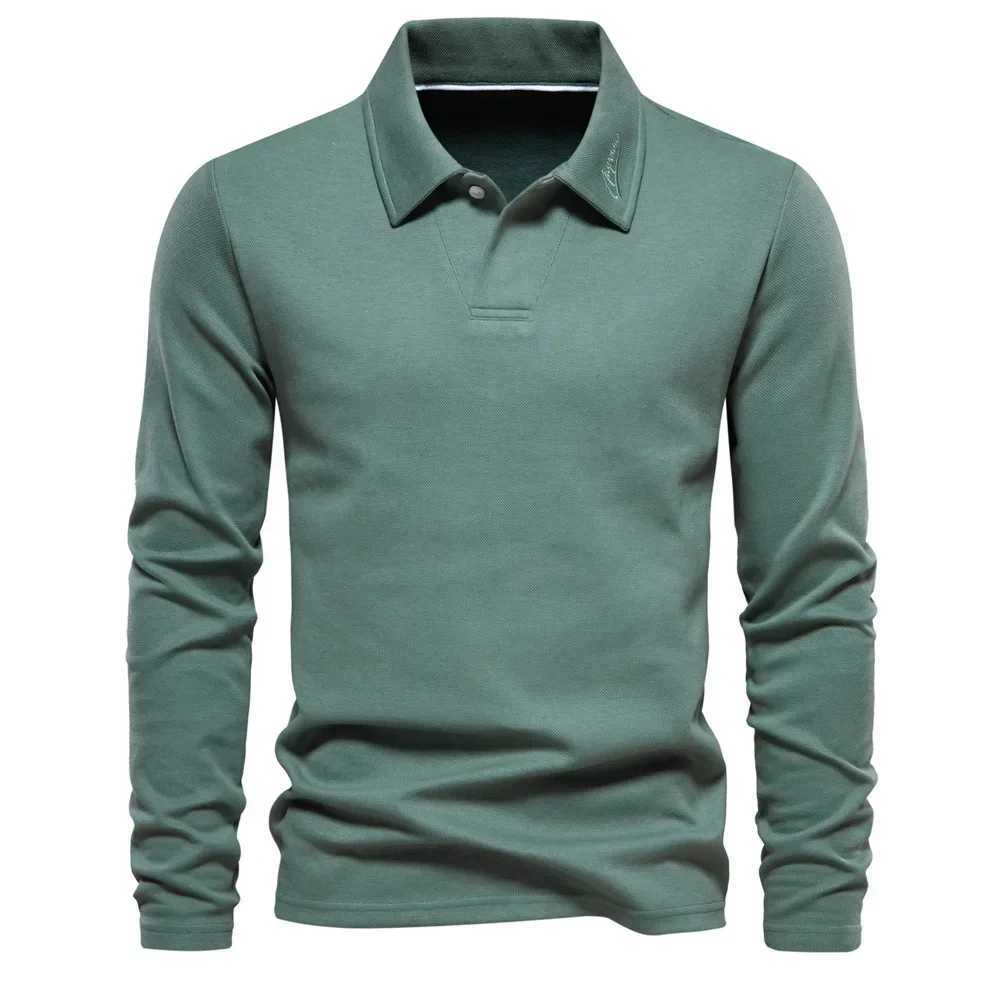 Autumn mens sportswear high-quality solid color lapel long Sved shirt mens fashion casual cotton shirt mens clothing W241106