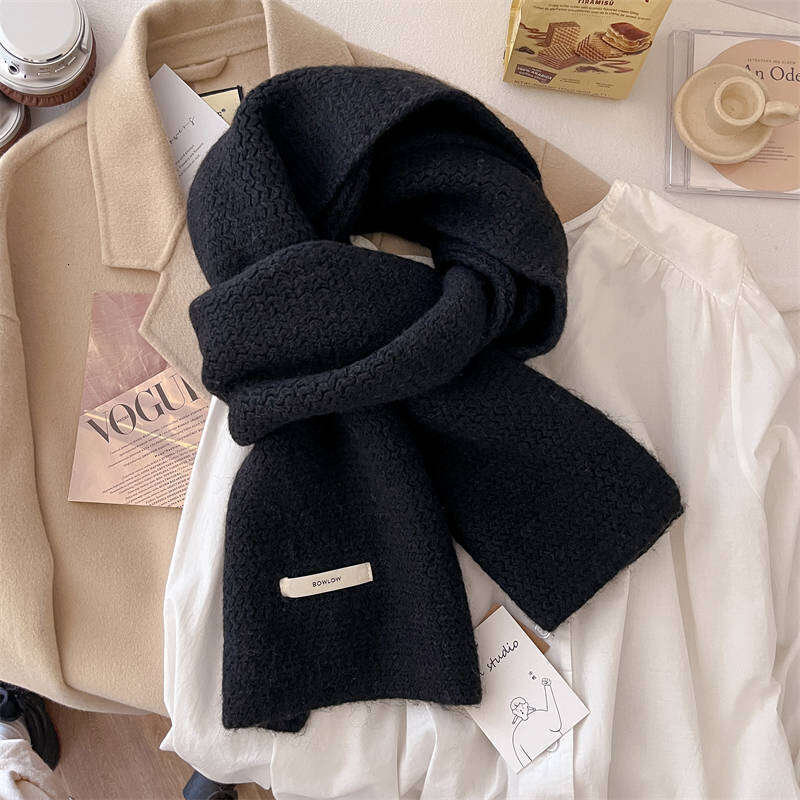 Merino blend wool knitted women, high-end autumn winter, solid color, warm and thick scarf for men