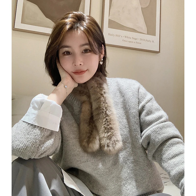 High quality womens 100% genuine mink knitted scarf natural mink scarf womens fashionable winter bag neck warm 241106