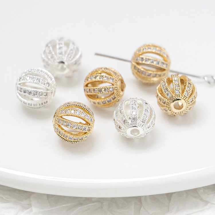 Copper Cast Hollow Round Pendants Embellished with Zircons Charm Beaded Classic Style Metal Jewelry Components Accessories Wholesale White a hundred i