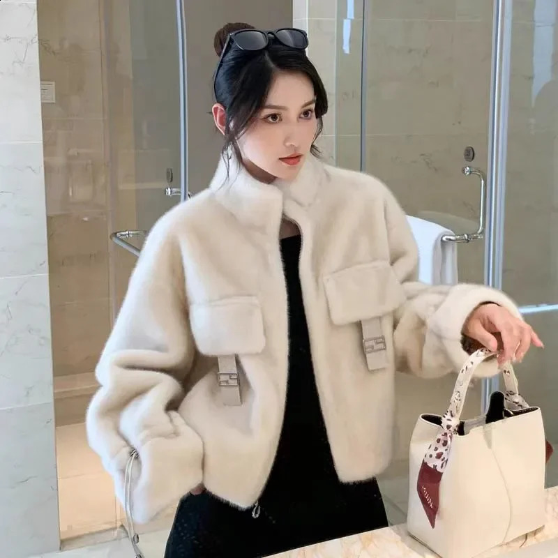 Autumn Winter Soft Warm Loose Faux Mink Fur Coat Women Long Sleeve Zipper y ner Fluffy Jacket 241104