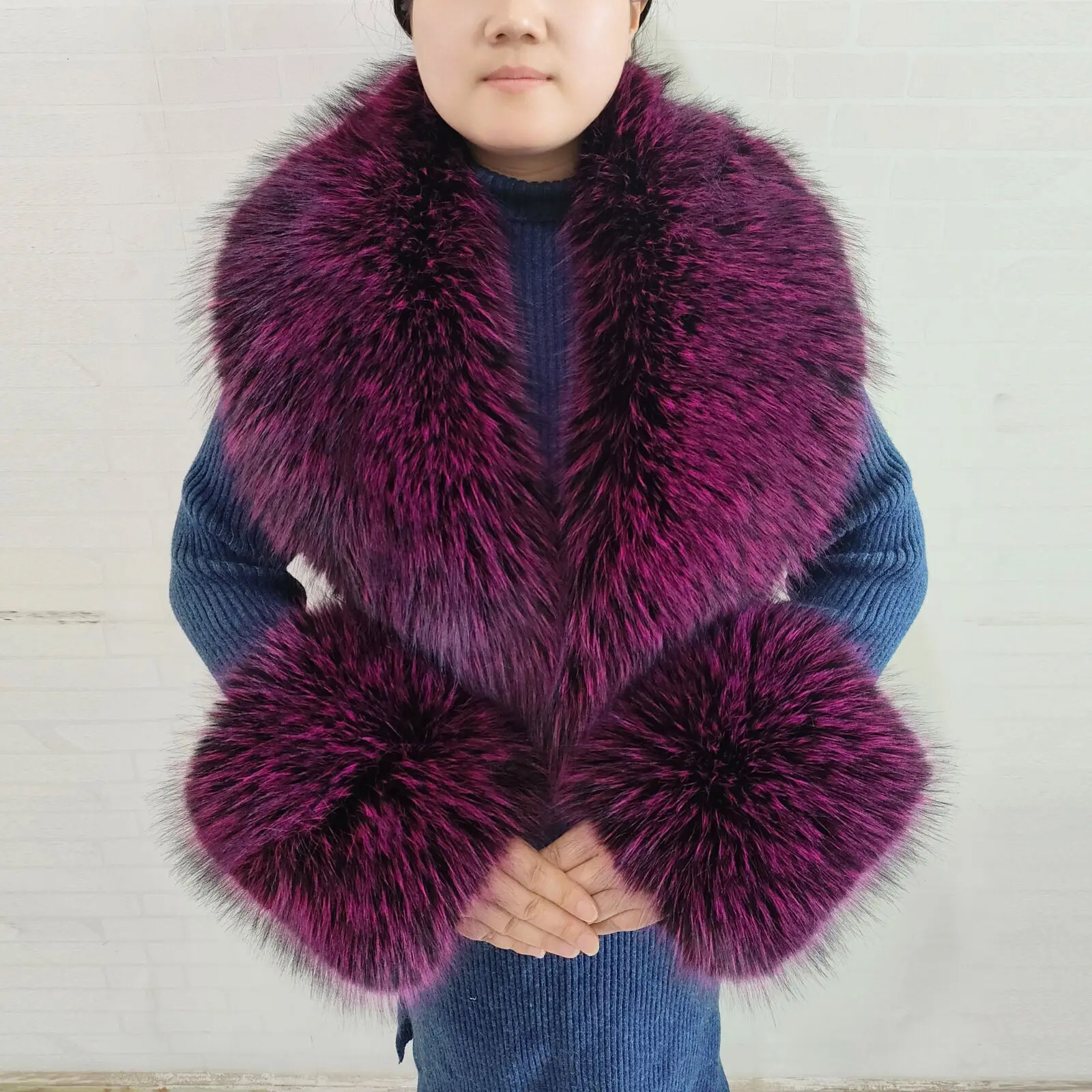 Winter faux fur collar imitating fur scarf cuff set fur shawl bag womens coat large collar warm fur scarf 241106