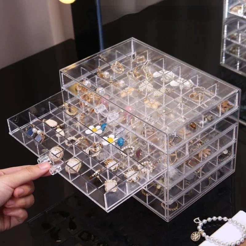 31/72/79/120 Mesh Jewelry Organizer Acrylic Cosmetics Storage Box 3/5 Layers Nail Rings Diamond Earrings Display Drawer Container 241106