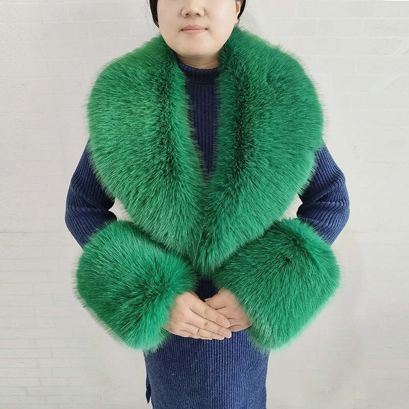 Winter faux fur collar imitating fur scarf cuff set fur shawl bag womens coat large collar warm fur scarf 241106