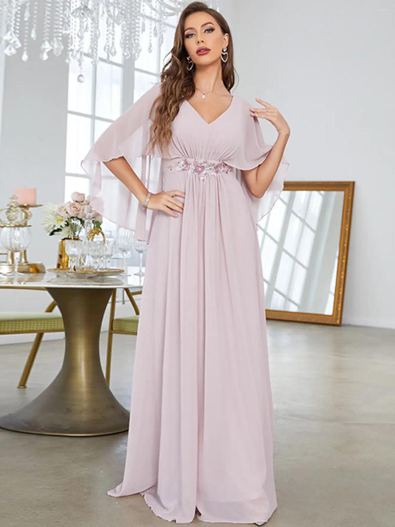 Casual Dresses V-neck Flared Sleeve Sequin Machine Embroidered Applique Dress