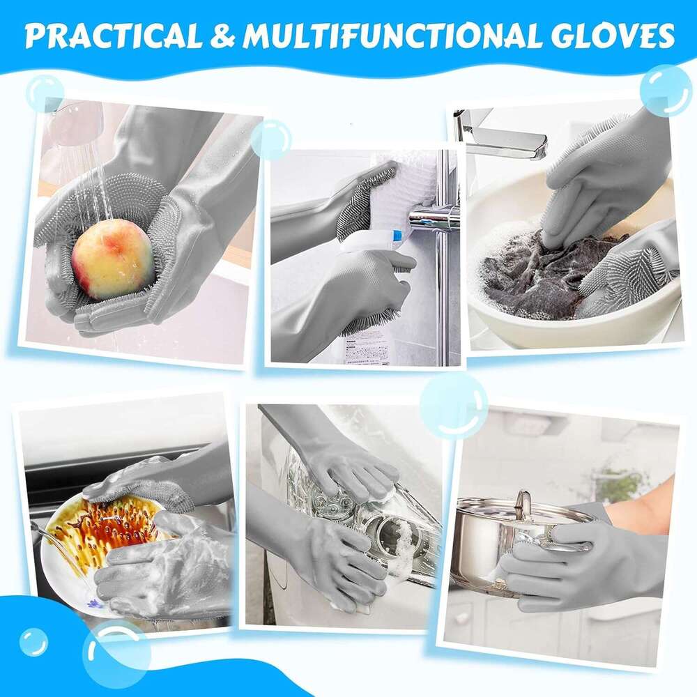 Pecute Pet Grooming Gloves, Large, Gray, Heat Resistant, High-Density Teeth, Silicone Dog Bathing Gloves with Enhanced Five Finger Design, for Washing