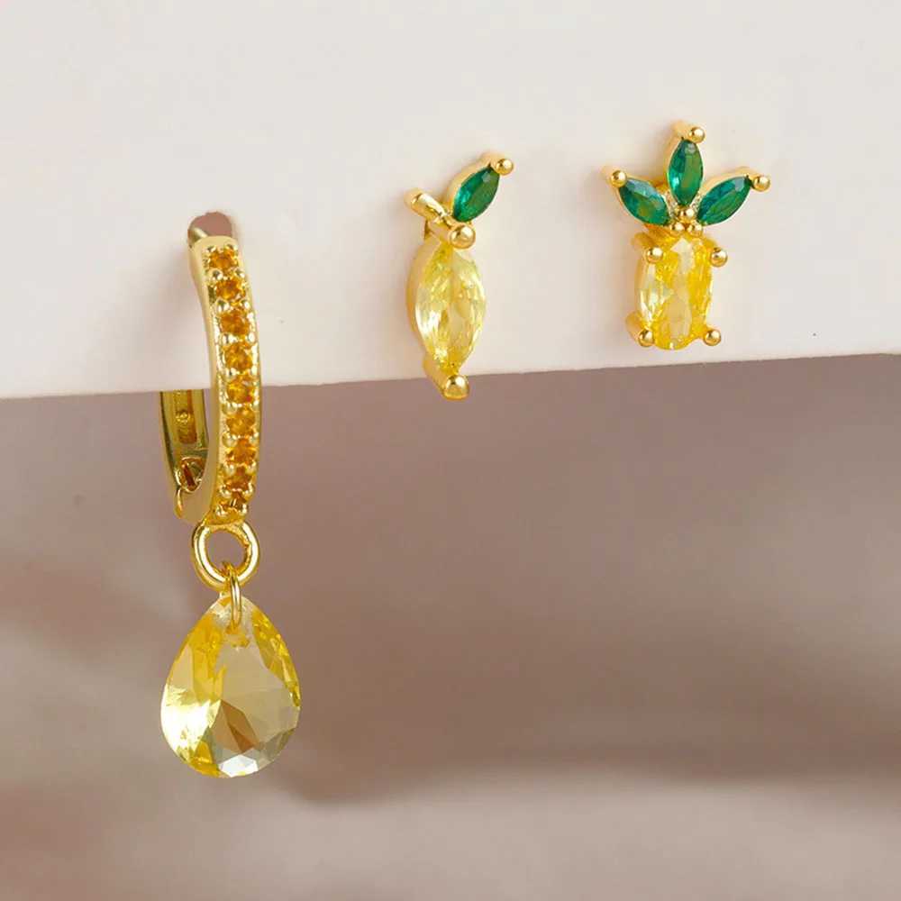 3-piece stainless steel earring set suitable for warm cubic zirconia gold colored square ring earrings perforated jewelry accessories in cardboard box