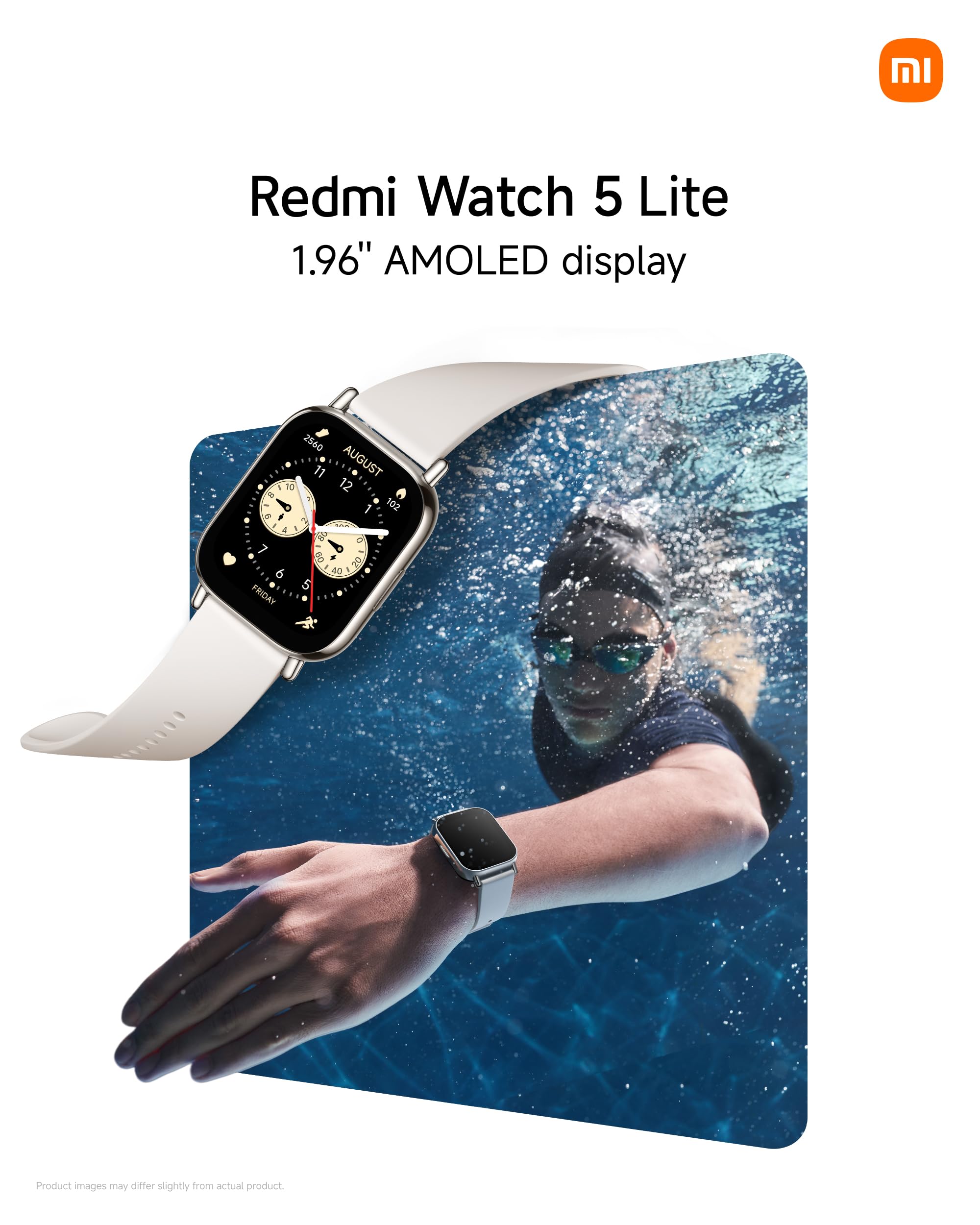 Xiaomi Redmi Watch 5 Lite Smartwatch, 1.96 Inch AMOLED Display, 18 Day Battery, 150+ Sports Modes, Built-in GPS, Heart Rate Tracking, 5ATM Waterproof,
