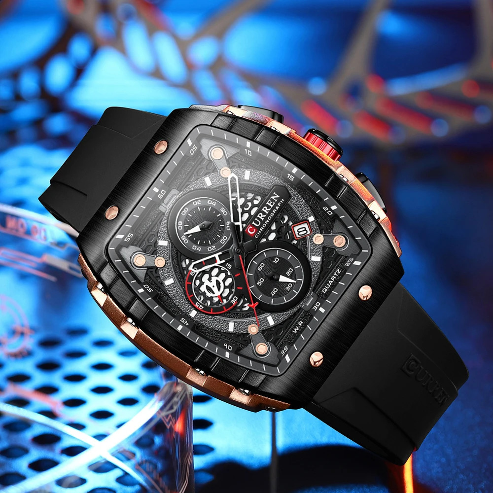 Curren Top Mens Watch Square Quartz Watch Waterproof Luminous Timing Watch Mens Date Watch 241105CJ