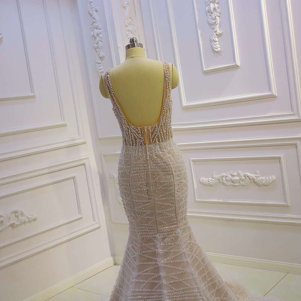 Champagne Spaghetti Straps V-neck 2 In 1 Mermaid Wedding Dress