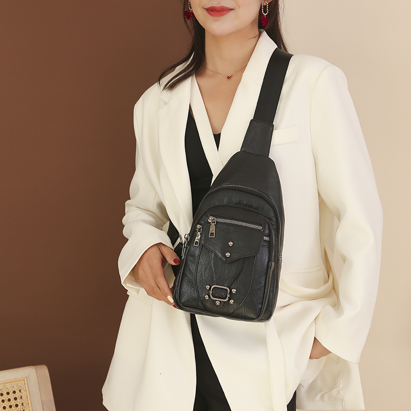 For Newly Wax Skin Women Chest Female Sg Bags Crossbody Waterproof Shoulder Casual Pu Leather Messenger Pack