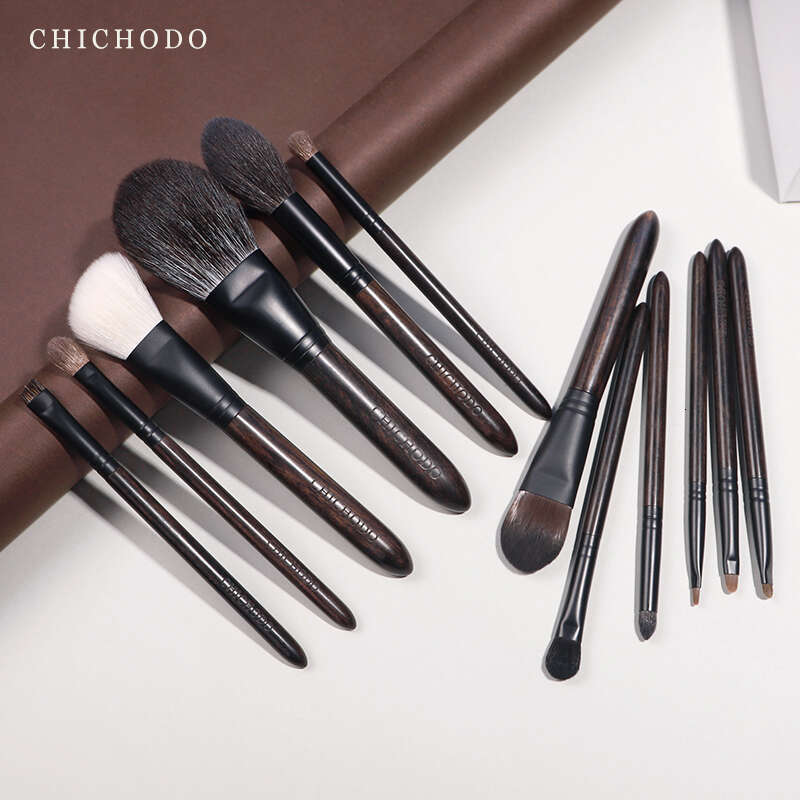 CHICHODO -Classical 12Pcs Natural Professional Make Up Brushes Set-2 Handle Styles-Animal Hair Makeup Tools+Zipper Bag