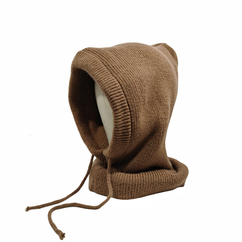 High quality design, men and women Winter drawstring hooded looks big head circumference gray knit women's woolen hat
