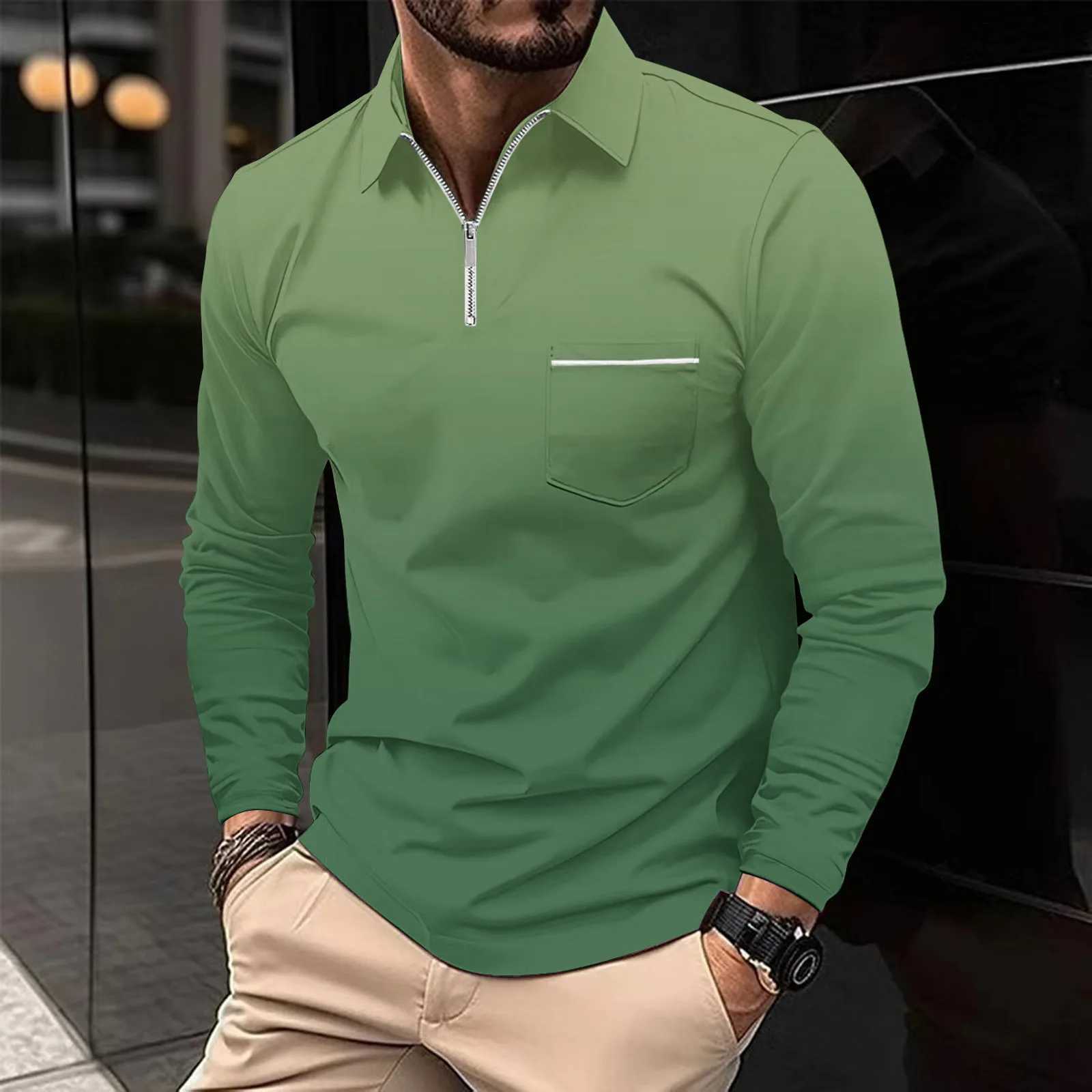 Spring and Autumn Mens Sports Long Sleeve Sve Collar Colorful Shirt Quty Slim fit Knitted Zipper Pocket Shirt W241106