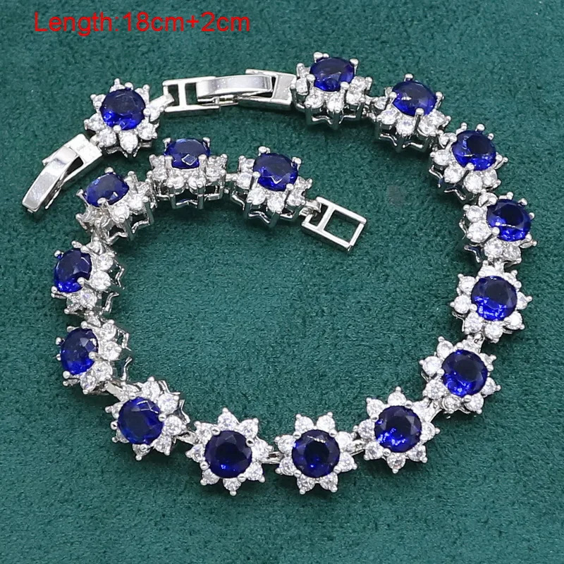 Royal Sapphire 925 Sterling Silver Jewelry Set Womens Bracelet Ring Earrings Necklace Ring Earrings 241106