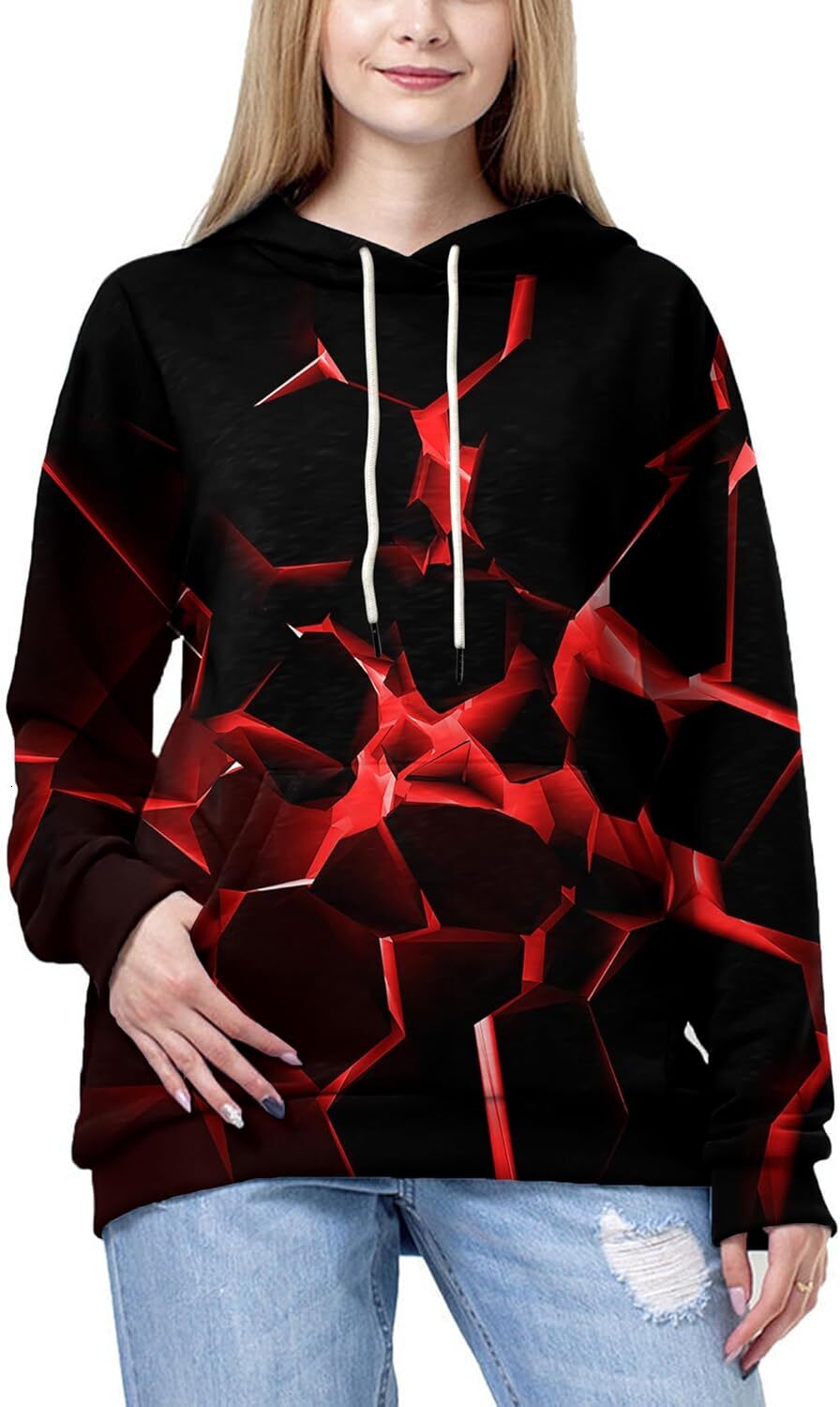 Hoodie for Mens Womens Unisex 3D Printed Hooded Sweatshirt Casual Pullover Hoodie with Big Pockets Graphic black