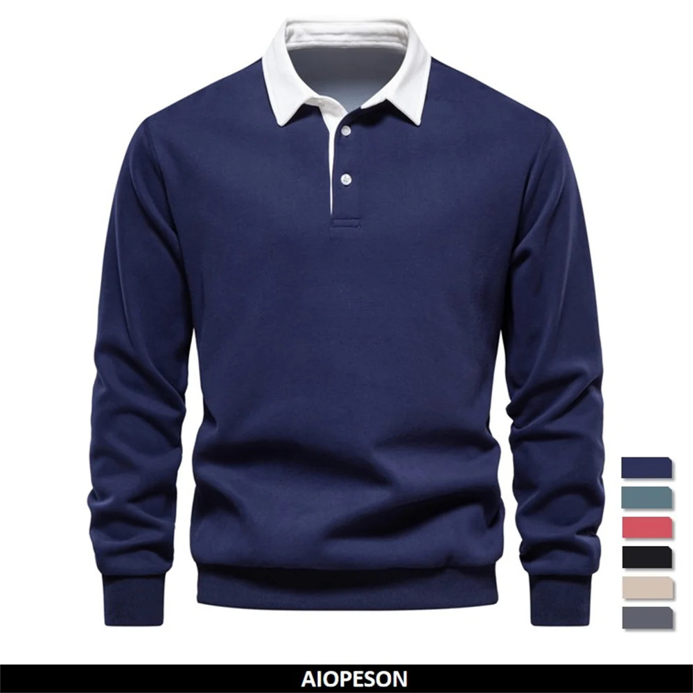 Autumn Fashion Polo Neck Sweatshirts for Men Casual and Social Wear Quality Cotton Mens Sweatshirts 241106