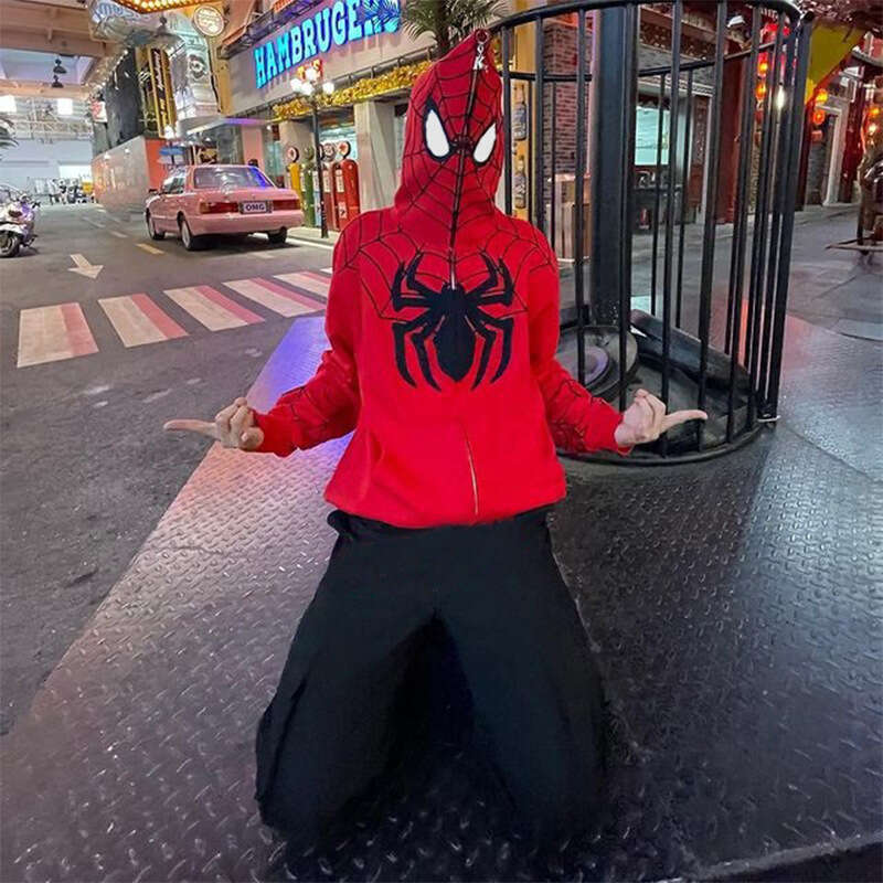 shanshi spider hoodie American spider hoodie y2k Harajuku style hooded sweatshirt hiphop high street niche design cardigan jacket hoodie