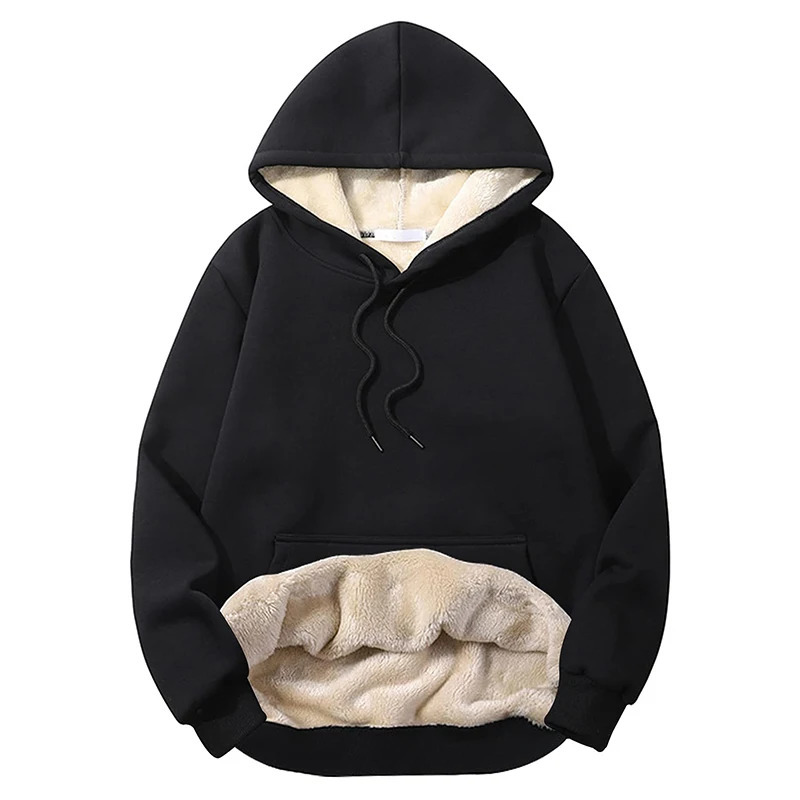 Mens warm wool Sherpa lined hooded sweatshirt autumn and winter thick heavy-duty floral top casual hooded sweatshirt pocket 241106